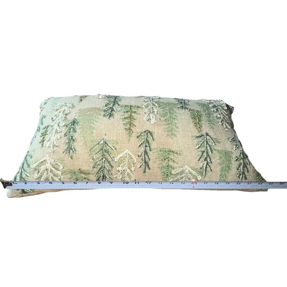 Tommy Bahama Lumbar Throw Pillow Pine Trees Embroidered Beaded Christmas Decor